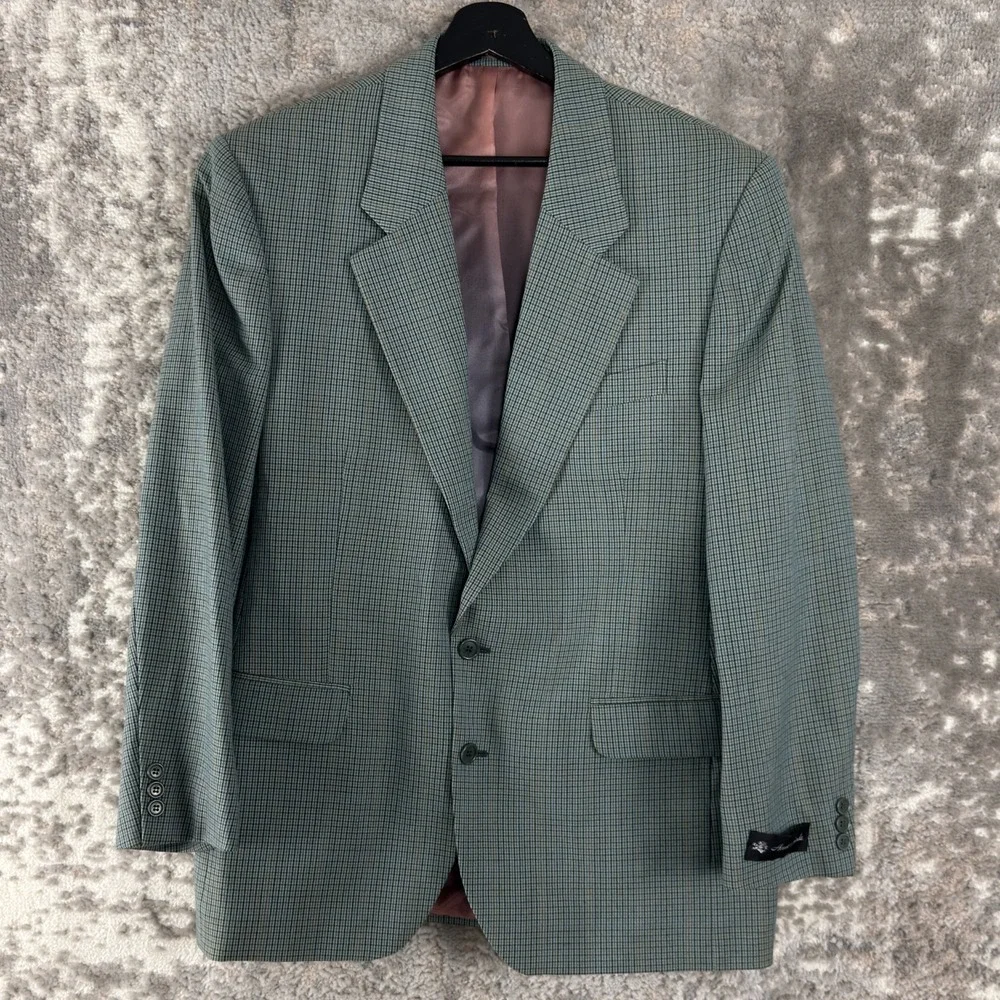 NEW Eaton Size 40R Wool Career Notched Blazer Jacket Blue‎ Houndstooth Button